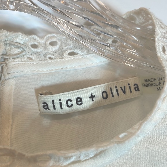 Alice and Olivia Ophelia Eyelet Lace Cold-Shoulder Ivory Blouse - Picture 12 of 15